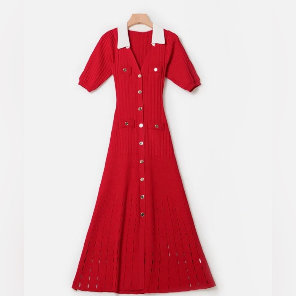 Sandro Red Contrast Knit Dress